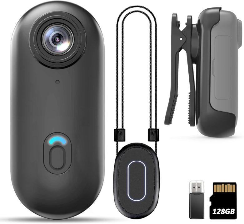 Action Mini Body Camera 128G with Audio & Video Recording - 1080p Personal Civilian Wearable Small Cam - Tiny Pocket Vlogging Portable Hands Free Worn POV Recorder - Travel Pets Baby Family