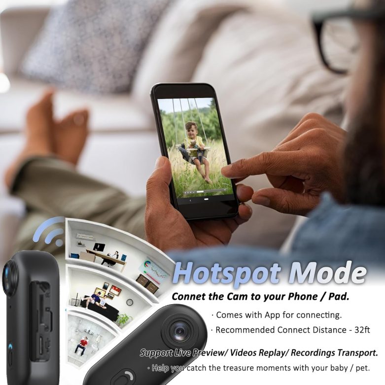 Action Mini Body Camera 128G with Audio & Video Recording - 1080p Personal Civilian Wearable Small Cam - Tiny Pocket Vlogging Portable Hands Free Worn POV Recorder - Travel Pets Baby Family - Image 4