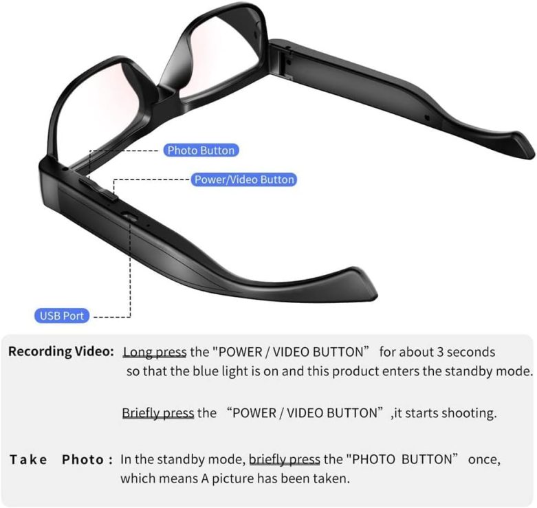 Camera Glasses Video Glasses HD Smart Glasses Recording Outdoor Sport Glasses with Camera Wearable Eyeglass Built-in 32G Memory Card - Image 3